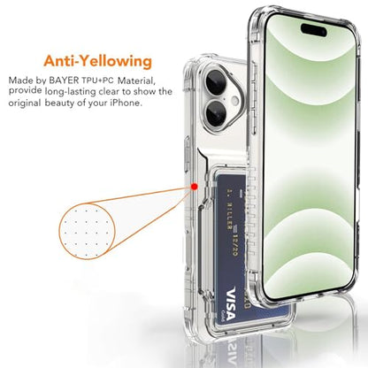 Wallet Case for iPhone 16 Plus with 3 Credit Card Holder Slot Clear | Shockproof Hybrid Heavy Duty Protection Clear Phone Cover Compatible with iPhone 16 Plus 2024 (Clear) - color: Clear, size: iPhone 16 Plus