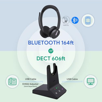 Yealink WH64 Mono DECT & Bluetooth Wireless Headset for Phone PC Mobile - size: WH64 Mono-UC