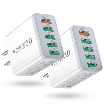 2Pack 50W USB Wall Charger, 5-Port Fast Charging Block Cube Power Plug - color: White | 2-Pack | 5-Port