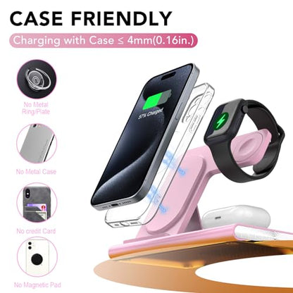 3 in 1 Foldable Charging Station for Apple Wireless Charger - color: Pink