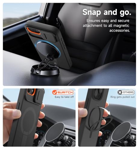 SURITCH for iPhone 17e/16e Case with Magnetic Camera Slide Cover and Adjustable Kickstand, Compatible with MagSafe, Shockproof Bumper Case Slim Protective Cover 6.1 Inch,Black - color: Black, size: IPhone 17e/16e-6.1"