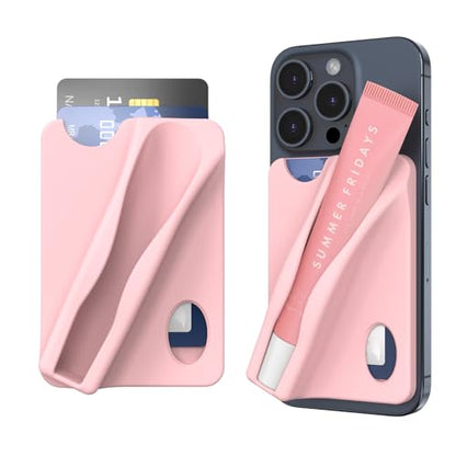 DOB SECHS Large Silicone Lip Holder with Card Holder Compatible with Summer Fridays, Tower 28, Laneige Lipstick Lip Glaze Phone Case Back Stick On Holder for iPhone and Android Smartphones,Pink - color: Pink, size: Large