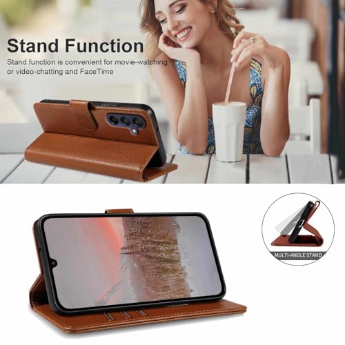 for Galaxy A17/A16 5G Phone Case Wallet RFID Blocking (Brown) | Premium PU leather, card holder/cash slots, protective flip cover for Samsung Galaxy A17/A16, magnetic closure, kickstand - color: Brown