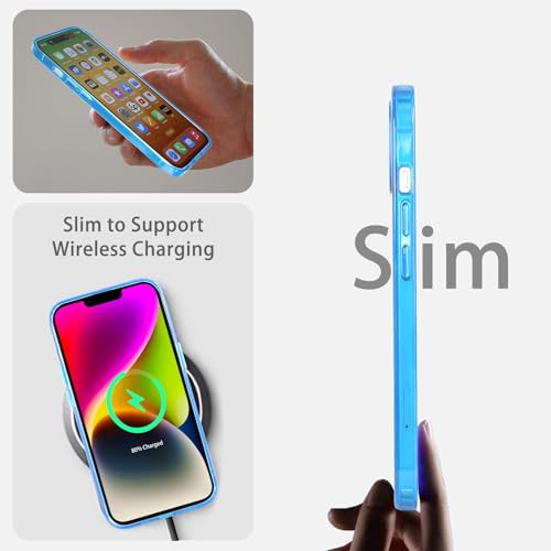 JJGoo Compatiable with iPhone 14 Case Clear, Transparent Shockproof Phone Case, Slim Anti-Scratch Hard PC Back Protective Cover Bumper, Transparent Blue - color: Transparent Blue