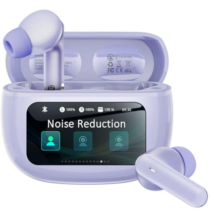 Wireless Earbuds with Smart Touchscreen Case, Bluetooth 6.0 Ear Buds with AI Noise Cancelling Calls, 40H Playtime Stereo Headphones, IPX7 Waterproof Earbuds for Workout, Travel, iPhone,Android,Purple - color: Purple