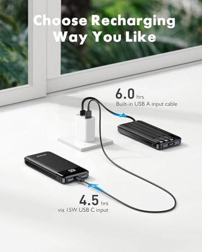 charmast Portable Charger Power Bank with Reinforced Built-in 4 Cables - color: Black