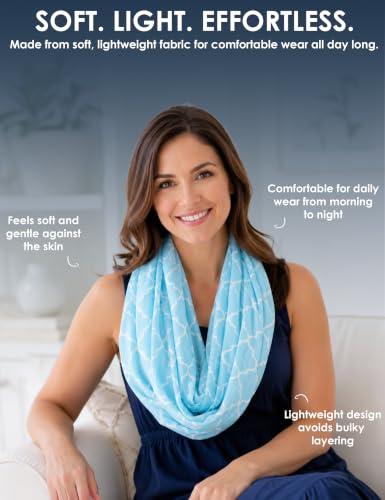 Pop Fashion Quatrefoil Pattern Infinity Scarf for Women - Travel Scarf with Hidden Pocket - All Seasons - color: Light Blue, size: 24.5 x 9.5