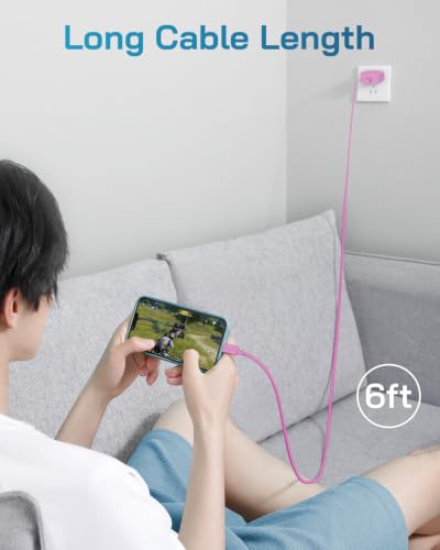 CXX 20W Fast Charger for iPhone 14/13/12 [3-Pack, MFi Certified] - color: Pink, size: 6FT