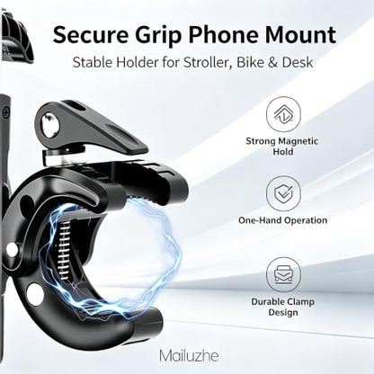 Magnetic Phone Holder Clamp Mount, 360° Adjustable Phone Mount for Treadmill, Golf Cart, Stroller, Shopping Cart & Exercise Equipment, MagSafe Compatible Smartphone Holder for iPhone and Android