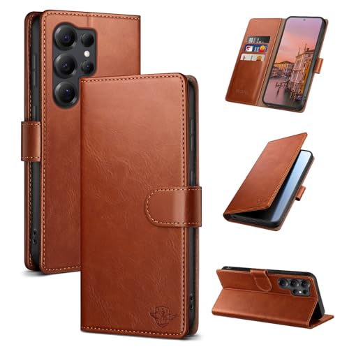 Wallet Case for Samsung Galaxy S25 Ultra, Light Brown | RFID-Blocking Card Holder, Kickstand, Magnetic Closure, PU Leather Folio Flip Cover, Protective Women Men Cases - color: Light Brown, size: Samsung Galaxy S25 Ultra