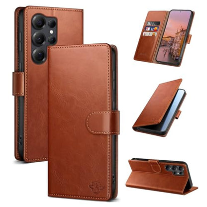Wallet Case for Samsung Galaxy S25 Ultra, Light Brown | RFID-Blocking Card Holder, Kickstand, Magnetic Closure, PU Leather Folio Flip Cover, Protective Women Men Cases - color: Light Brown, size: Samsung Galaxy S25 Ultra