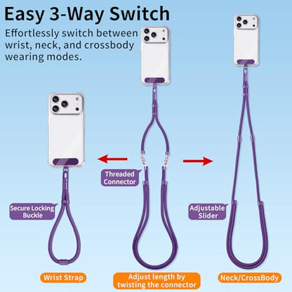 3-IN-1 Phone Lanyard+Wrist Strap Kit, Adjustable Phone Strap Crossbody for iPhone and Most Smartphones - color: Pink