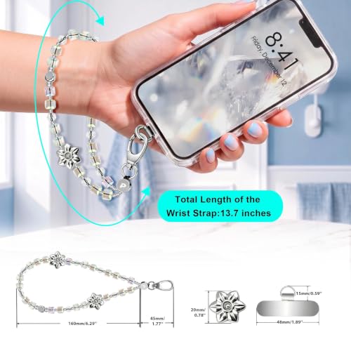 Food-Grade Silicone Phone Wrist Strap with Tether Tab/Clip, Sparkling Bead Phone Lanyard/Phone Charm - color: Iridescent2