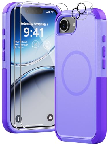 Heavy Duty Case for iPhone 17e & iPhone 16e - Military Grade Drop Proof Protective Cover [Compatible with MagSafe],with Screen Protector, Shockproof, Anti-Slip (Purple) - color: Purple