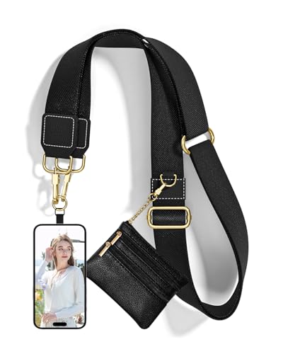 Nipichsha Crossbody Phone Strap with Wallet, Clip and Go Strap for Phone - color: Z-solid Black