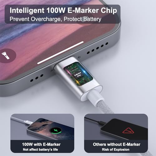 BENFEI 100W Silicone USB C Fast Charging Cable(3.3ft), Aluminum Shell, Woven Design for iPhone 15/15Pro/15Plus/15ProMax MacBook Pro/iPad Pro/Air 4,Samsung Galaxy S23+/S23