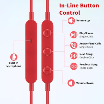 USB C Headphones Wired Earbuds for iPhone 18 Pro Max 17 16 15,Red - color: Red