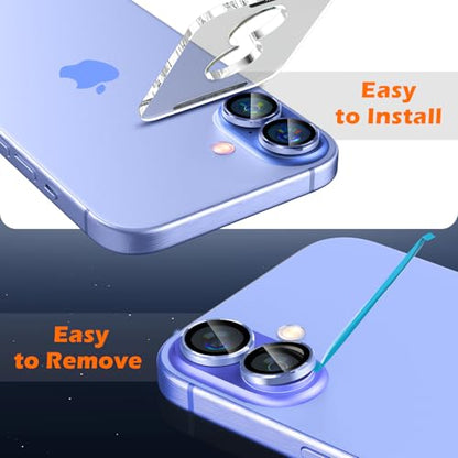 imluckies Camera Lens Protector for iPhone 16 / iPhone 16 Plus, AR+AF Tempered Glass 9H Anti-Scratch Metal Individual Lens Cover, HD Clear Camera Accessories, Case Friendly - Ultramarine - color: Blue