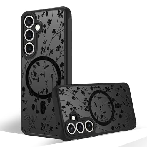 Magnetic Case for Samsung Galaxy S23 FE [Compatible with MagSafe] Black Flower Floral Case for Women Girls Soft TPU Bumper Hard PC Back Anti-Fall Shockproof Protective Slim Cover A9 - color: Flower Branch 2, size: Samsung Galaxy S23 FE