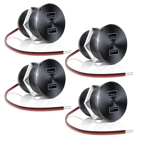4PCS 72W RV USB Outlet All-Aluminum 12V/24V 3 Ports Recessed Mount - color: Black, size: 4P