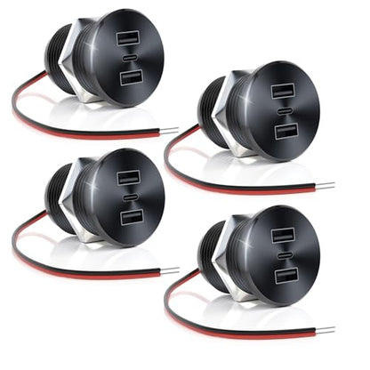 4PCS 72W RV USB Outlet All-Aluminum 12V/24V 3 Ports Recessed Mount - color: Black, size: 4P