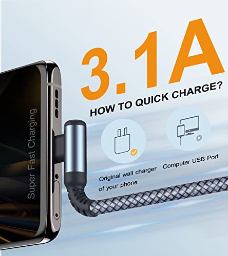 USB to USB C Cable Right Angle 3.1A Fast Charging Carplay 2-Pack 15ft Grey - color: grey, size: 15ft+15ft
