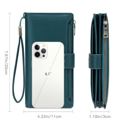 GAEKEAO Womens Wallet RFID Blocking Large Capacity Vegan Leather Card Holder Wristlet Clutch with 32 Card Slots 4 ID Windows - color: X02-Blue