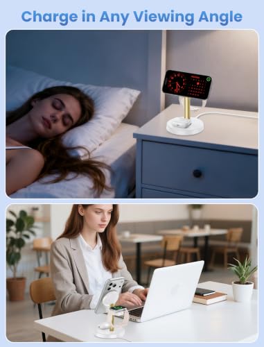 Aeinidi 3 in 1 Fast Wireless Charging Station for Apple MagSafe Charger - color: Gold White, size: 15W