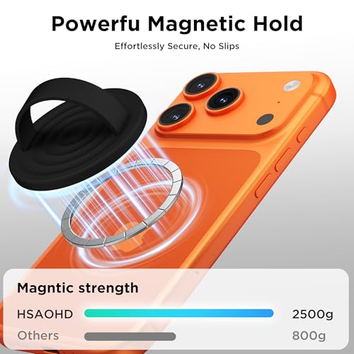 Magnetic Phone Grip Ring, Compatible with MagSafe, Upgraded Liquid Silicone for Secure Comfort, Rotating Finger Loop Ring Grip Holder for iPhone 17/16/15/14/13/12 Pro Max Plus, Black - color: Black