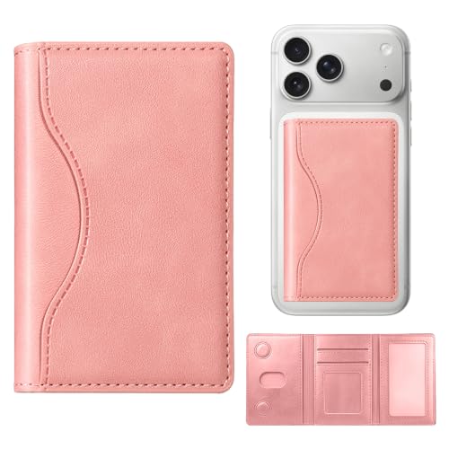 Adhesive Phone Wallet, 6 Card Holder with ID Window,Pink - color: Pink