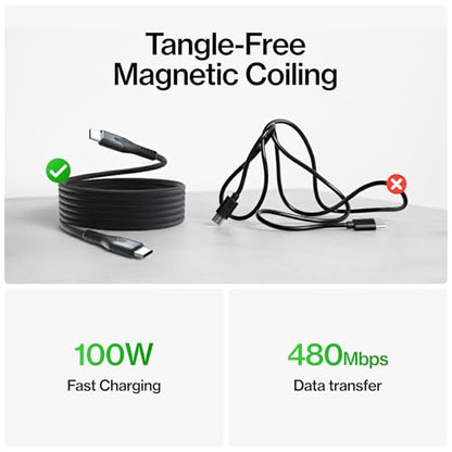 Statik MagStack Pro USB C to USB C Coiling Magnetic Charging Cable,100W - color: Black, size: 3ft, style: USB-C to USB-C