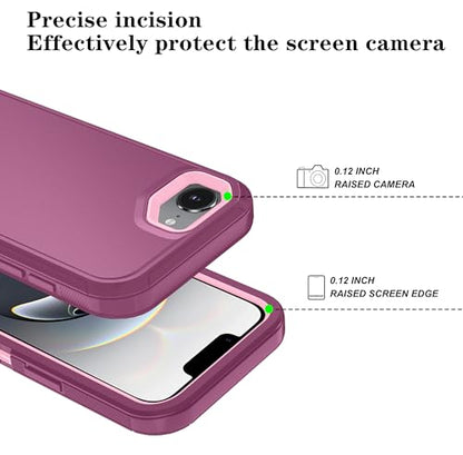 Phone Case for iPhone 16e Case & iPhone 17e Case with HD Screen Protector, Heavy Duty Shockproof & DustProof & 3-Layer Cover Phone Case for iPhone 16e/17e,WineRedPink - color: WineRedPink