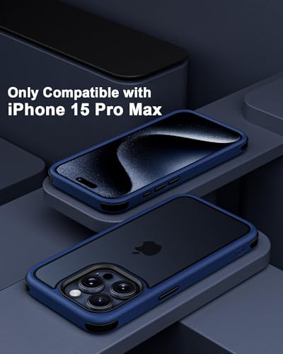 Mobnano Compatible with iPhone 15 Pro Max Case, with Multicolor Protective Shockproof Bumpers, Crystal Clear Not Yellowing Anti-Scratch Hard PC Back & Soft Silicone TPU Frame Cover - Drak Blue/Black - color: Dark Blue/Black, size: iPhone 15 Pro Max