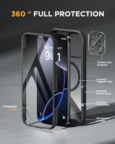 miracase for iPhone 16 Pro Max Case 6.9'', [Bubble Free] Full-Body Bumper Phone case with Built-in Full Glass Screen&Camera Control, Compatible with MagSafe,Drop Proof 16 Pro Max Cover,Black - color: Magnetic Classic Black, size: iPhone 16 Pro Max