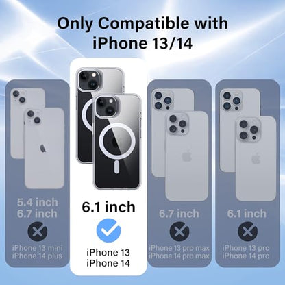 Supdeal Magnetic Clear Case for iPhone 13/14, [Compatible with MagSafe] [Non Slip Bumper & Not Yellowing] Military Grade Shockproof Transparent Silicone Phone Cover, 6.1", Transparent - color: Transparent, size: iPhone 13/14