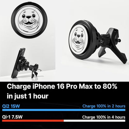Qi2 15W Magnetic Vent Mount Car Charger, Powerful Peltier Cooling - color: Harp Seal
