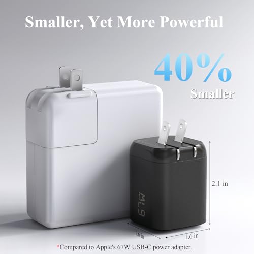 Minthouz 67W GaN Charger, 3-Port Fast Charging Power Adapter with Type-C & USB-A, for iPhone 17/16/15, iPad Pro, MacBook Air/Pro, Galaxy S25/S24, Google Pixel, Compact Travel Charger with 3.9FT Cable