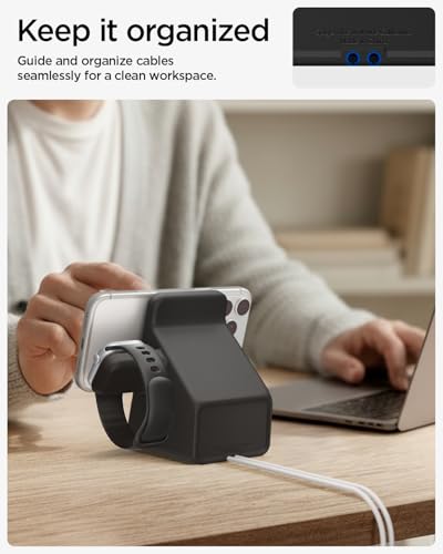Spigen for MagSafe (25W), Apple Watch Charger Stand Holder Case MagFit Duo - color: Black, size: MagFit Duo