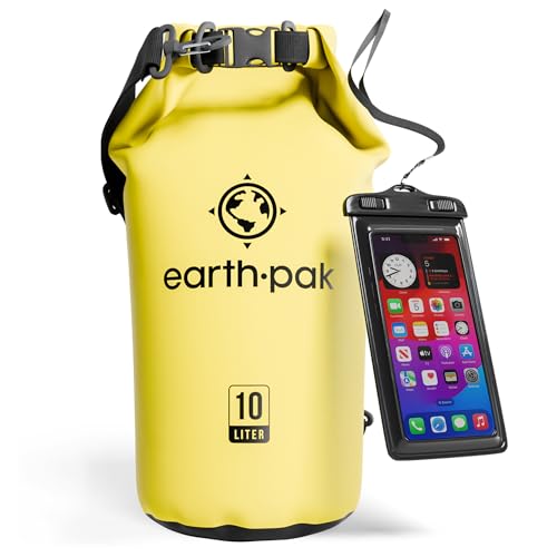 Earth Pak Waterproof Dry Bag - Roll Top Waterproof Backpack Sack Keeps Gear Dry for Kayak with Waterproof Phone Case - color: Yellow, size: 10L