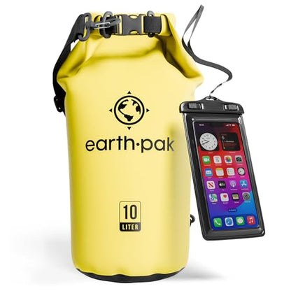 Earth Pak Waterproof Dry Bag - Roll Top Waterproof Backpack Sack Keeps Gear Dry for Kayak with Waterproof Phone Case - color: Yellow, size: 10L
