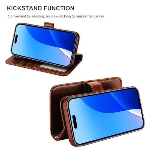 Bocasal Detachable Wallet Case Card Holder for iPhone 16 Plus, Brown | RFID Blocking Kickstand Card Slots Holder PU Leather Magnetic Shockproof Wrist Strap Removable Flip Protective Cover 6.7 inch - color: Brown