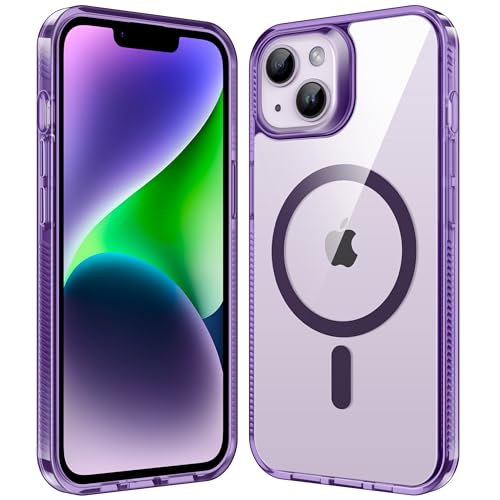 Supdeal Magnetic Clear Case for iPhone 13/14, [Compatible with MagSafe] [Non Slip Bumper & Not Yellowing] Military Grade Shockproof Transparent Silicone Phone Cover, 6.1", Purple - color: Purple, size: iPhone 13/14