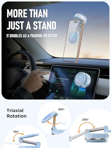 Upgraded Vacuum Magnetic Car Phone Holder for MagSafe[108+LBS Strongest Suction & 3000gf Strongest Magnetic],360° Adjustable Suction Cup Phone Mount for Car,Gym,Mirror,Men Women-Blue - color: Blue