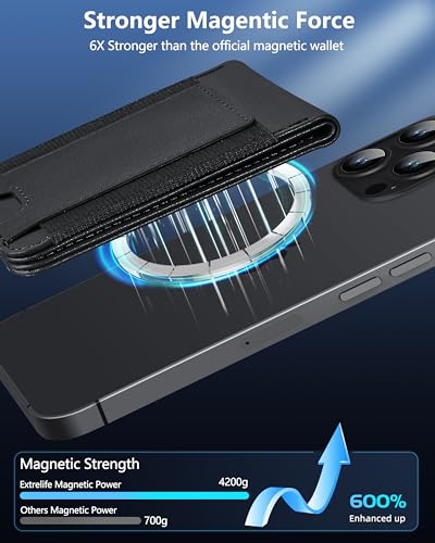 for MagSafe Wallet with Adjustable Stand, 9 Card Holder, Open ID Window - color: Black Elastic Band