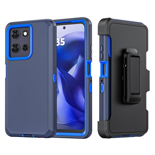 Shockproof Phone Case for Motorola Moto G Power 5G 2025/Moto G Play 2025 with Belt Clip Holster,Rugged Full-Body Protective Case Cover with Kickstand & Holster (Navy Blue) - color: Navy Blue