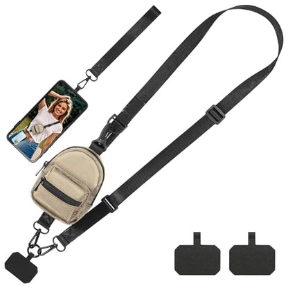 Clip and Go Strap for Phone with Wallet Crossbody, Adjustable Phone Lanyard with Cell Phone Wrist Strap & Tether Tab - color: Pale Khaki