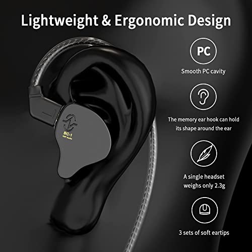 YINYOO CCZ Melody Gaming Earbuds Wired in Ear Hearphone with Microphone IEM HIFI Bass with 1DD 1BA Hybrid, Detachable Cable for Smartphones/PC/Tablet/Gaming/Video/Music/Calling (with mic, clear black) - color: Clear, size: 3.5mm-With Microphone, style: 3.