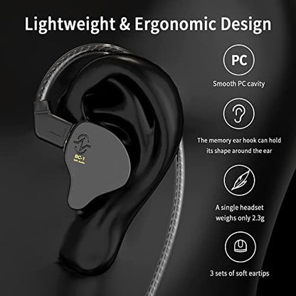 YINYOO CCZ Melody Gaming Earbuds Wired in Ear Hearphones with Microphone IEM HIFI Bass with 1DD 1BA Hybrid, Detachable Cable for Smartphones/PC/Tablet/Gaming/Video/Music/Calling (with mic, dark black) - color: Dark, size: 3.5mm-With Microphone, style: 3.5