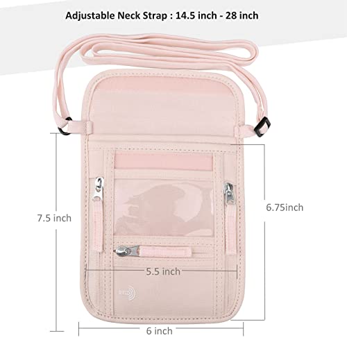 WALNEW Passport Holder Neck Pouch Travel Wallet for Women and Men, RFID Blocking Security Slim Traveling Wallet with Around Neck Lanyard Strap, Pink - color: Pink