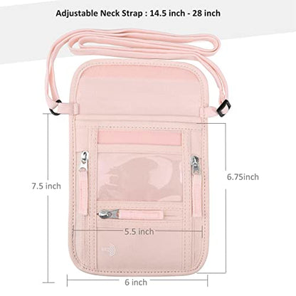 WALNEW Passport Holder Neck Pouch Travel Wallet for Women and Men, RFID Blocking Security Slim Traveling Wallet with Around Neck Lanyard Strap, Pink - color: Pink